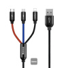Baseus dátový kábel 3v1 microUSB+Lightning+USB-C 1,2m 3,5A - Baseus CAMLT-BSY01 Three Primary Colors 3v1 USB - micro USB / Lightning / USB-C nylonový opletený 3,5A, 1,2m, černý