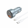 Rýchla nabíjačka do auta Foneng C18 - USB + typ C - 3A s káblom typu C na Lightning 30W sivá