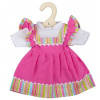 Bigjigs Toys Ružové šaty s pruhovaným lemovaním pre bábiku 28 cm