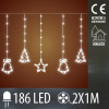 Vianočná led svetelná záclona vonkajšia - záves - zvonček/stromček/hviezda - 186led - 2m studená biela