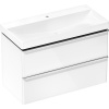 HANSGROHE Xelu Q závesná skrinka s umývadlom (s otvorom/bez prepadu), 2 zásuvky, 1000 x 495 x 695 mm, biela vysoký lesk, rukoväť chróm, 54383000