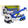 Nákladné auto so žeriavom, dva háky, kovové, bielo-modré, svetlá a zvuky