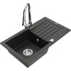 Mexen Pablo, 1-komorový granitový drez 752x436x161 mm a drezová batéria Elia, čierna-zlatá metalíza, 6510-75-670101-00