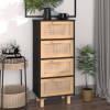 Komoda čierna 40x30x90 cm masívna borovica a prírodný ratan-ForU-345643