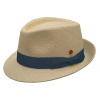 Mayser Panama klobúk Trilby s menším krepom so sivomodrou stuhou - ručne pletený, UV faktor 80 - ekvádorská Panama Henrik Veľkosť: 56 cm