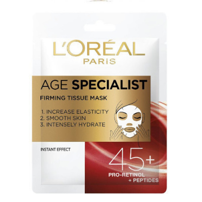 L´Oréal Paris Textilná maska pre okamžité spevnenie a vyhladenie pleti Age Specialist 45+ (Firming Tissue Mask) 1 ks