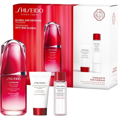 Shiseido Ultimune energizujúci a ochranný koncentrát na tvár 50 ml + aktívna čistiaca pena 30 ml + hydratačná pleťová voda pre normálnu až mastnú pleť