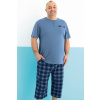Modré i kárované pánské pyžamo s krátkým rukávem a delšími kraťasy s knoflíky u krku 2XL-4XL 1P1955 modrá 3XL + První výměna zboží zdarma.
