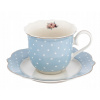 Altom Design Šálka s podšálkou Vintage Dots Blue & Pink – porcelánová šálka na kávu a čaj 250 ml Farba: Modrá pre romantické stolovanie pri káve a čaji