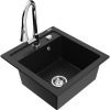 Mexen Vito žulový drez s 1-komorou a kuchynskou batériou Elia, čierny - 6503-77-670101-00
