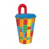 Plastový kelímok so slamkou - lego kocky (430ml)