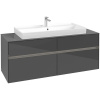 VILLEROY & BOCH Collaro závesná skrinka pod umývadlo na dosku (umývadlo v strede), 4 zásuvky, s LED osvetlením, 1400 x 500 x 548 mm, Glossy Grey, C092B0FP