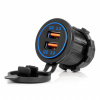 Vodotesná nabíjačka s MODRÝM LED podsvietením 2xUSB QC3.0 12/24V AMiO-04218