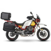 SHAD Kompletná sada čiernych hliníkových kufrov SHAD TERRA BLACK, 37 litrov vrchný kufor, 36/47 litrov bočné kufre, vrátane montážnej sady a platni SHAD MOTO GUZZI V 85 TT