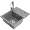 Mexen Enzo, granitový drez 576x465x174 mm, 1-komorový a chrómová batéria Rita, šedá, 6506-71-670300-00
