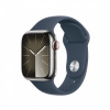 APPLE Watch Series 9 GPS + Cellular 41mm Silver Stainless Steel Case with Storm Blue Sport Band - S/M