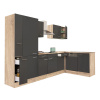 Yorki 310 rohová kuchynská linka s korpusom z duba sonoma, antracitová predná strana s hodvábnym leskom a policová skrinka