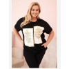 Kesi Włoski Dámska bavlnená blúzka Plus Size s kamienkami čierna + ťavia
