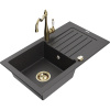 Mexen Pablo granitový jednodrez s odkvapkávačom a kuchynskou batériou Carla, čierny bodkovaný - 6510-76-670700-50