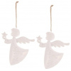 Závesná vianočná dekorácia Anjel 2 ks, kov, biela