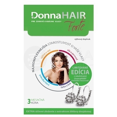 Donna Hair Forte 3-mesačná kúra + darček 90 kapsúl + náušnice Swarovski