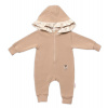Baby Nellys Teplákový overal s kapucňou a volánikom, New Bunny - cappuccino, veľ. 86