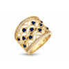 Široký zlatý ažúrový prsteň s tmavomodrými zirkónmi - Royal Blue Garden, Veľkosť: 60