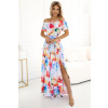 Numoco Dlhé letné šaty s opaskom - farebný kvetinový vzor ? 194-5 Farba: Modrá, Veľkosť: XS