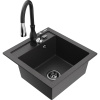 Mexen Vito žulový kuchynský drez 1-komorový s kuchynskou batériou Savita, čierny škvrnitý - 6503-76-672601-70-B