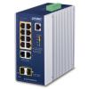 Planet IGS-4215-8UP2T2S průmyslový L2 PoE switch 10x 1Gb, 2x SFP 1Gb, 802.3bt 360W, IP30, -40 až 75°C, 48-54VDC