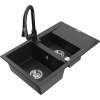 Mexen Gaspar granitový drez s 1,5 komorou s odkvapkávačom a kuchynskou batériou Elia, čierny/strieborný metalík