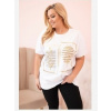 Kesi Włoski Dámska bavlnená blúzka Plus Size s kamienkami biela + ťavia