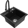 Mexen Vito žulový kuchynský drez s 1 komorou a kuchynskou batériou Elia, čierny - 6503-77-670101-70