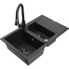 Mexen Gaspar granitový 1,5-komorový drez s odkvapkávačom a kuchynskou batériou Elia, čierny/strieborný