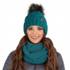 Nastavte čiapku, komín (golf) Vivisence 7014KMPPL Blue (Zima nastavená na zimu. Dámska čiapka s pompom a komínom)