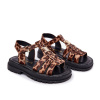 DETSKÉ SANDÁLE Z EKO KOŽE, OZDOBNÝ DETAIL, ZAPÍNANIE NA SUCHÝ ZIPS, VZOR PANTERA, VEĽKOSŤ 36