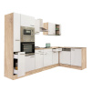 Rohová kuchynská linka Yorki 310 vo farbe dub sonoma s bielym predným panelom s hodvábnym leskom
