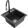 Mexen Vito žulový drez 1-komorový s kuchynskou batériou Savita, čierny špliechaný - 6503-76-672601-76