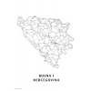 Mapa Bosna i Hercegovina black & white, 30 × 40 cm