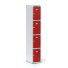 Alfa 3 Šatníková skrinka S6 s úložnými boxami, 4 boxy, 1800 x 300 x 500 mm, otočný zámok, červené dvere