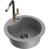 Mexen Diego granitový jednokomorový kuchynský drez s kuchynskou batériou Flora, sivý - 6512-71-670401-57-B