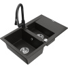 Mexen Gaspar granitový kuchynský drez s 1,5 komorou s odkvapkávačom a kuchynskou batériou Elia, čierny/zlatý metalický