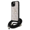 Guess PU 4G Metal Logo Crossbody Popruh zadný kryt pre iPhone 15 Pink