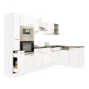 Rohová kuchynská linka Yorki 310 s bielym korpusom, bielym čelom s hodvábne lesklým povrchom