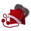 Zimná čiapka s fleecom a chlupáčka. bambuľky Star + komínok - červená Baby Nellys