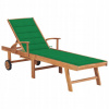 Záhradné lehátko - Vidaxl Deckchair so zeleným vankúšom, masívne drevo Tek (VidaXL lehátko na opaľovanie Zelený vankúš z masívneho teakového dreva)