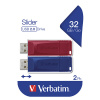 Verbatim USB flash disk, USB 2.0, 32GB, Slider, červený, modrý, 49327, USB A, s výsuvným konektorom, 2 ks