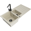 Mexen Andres žulový drez 1,5-komorový s odkvapkávačom a kuchynskou batériou Rita, béžový - 6515-69-670300-70