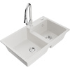Mexen Tomas, 2-komorový granitový drez 800x500x190 mm a drezová batéria Elia, biela, 6516-20-670101-00