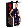 LATE X - Čierne latexové mini šaty s malým golierom L